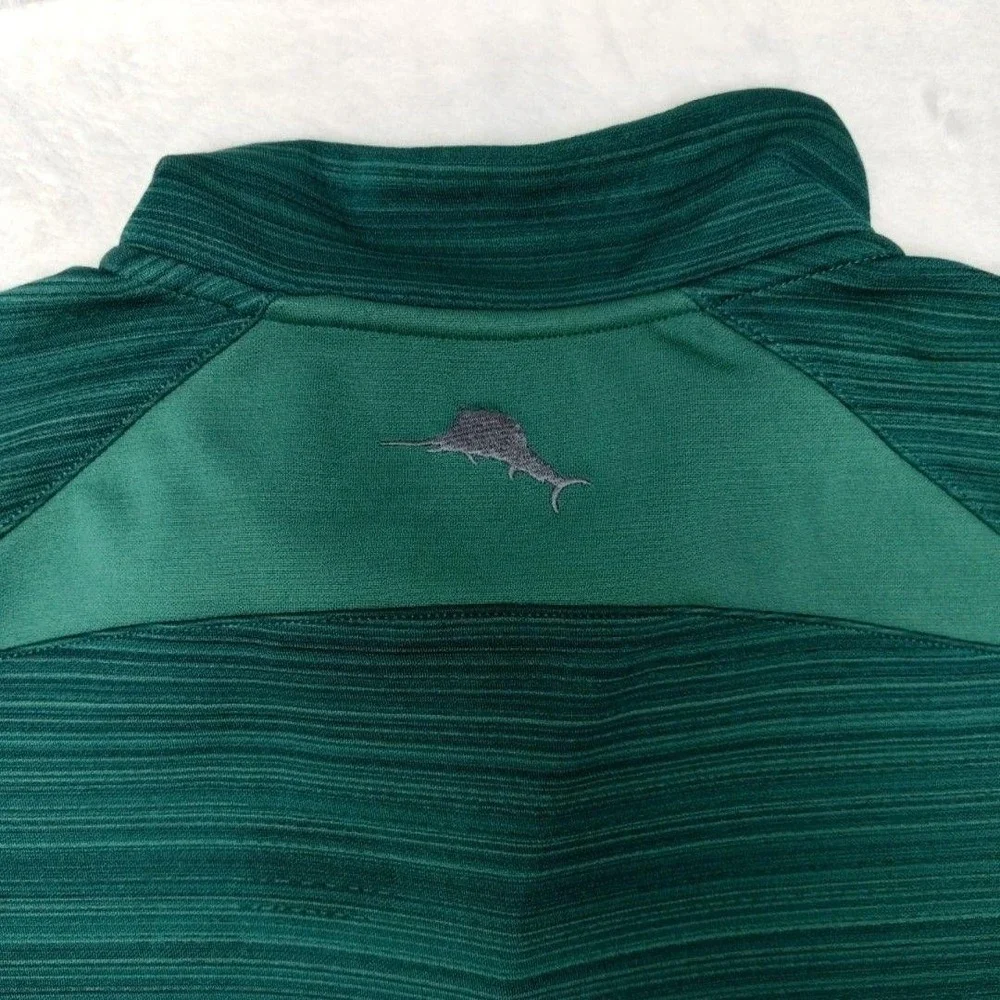 Tommy Bahama Pullover Mens L Green IslandZone 1/4 Zip Mock Neck Striped Golf